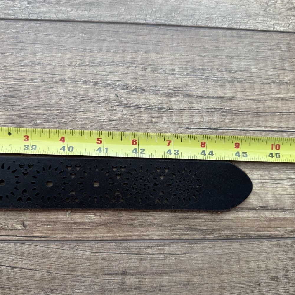 Lucky Brand Black Leather Laser Cut Floral Cutout Belt Boho Western Women's Sz L - Picture 8 of 9